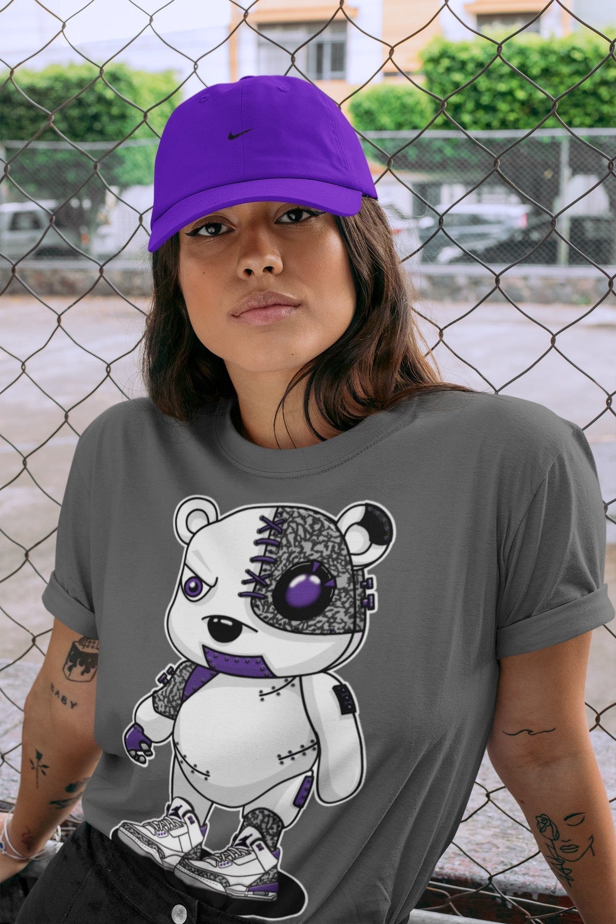 Jordan 3 Dark Iris Sneaker Matching T-Shirt Cyborg Bear Sneaker Tees Jordan 3 Dark Iris Sneaker Release Tees Crew Neck Tees