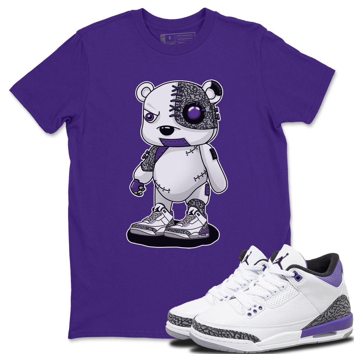 Jordan 3 Dark Iris Sneaker Matching T-Shirt Cyborg Bear Sneaker Tees Jordan 3 Dark Iris Sneaker Release Tees Crew Neck Tees