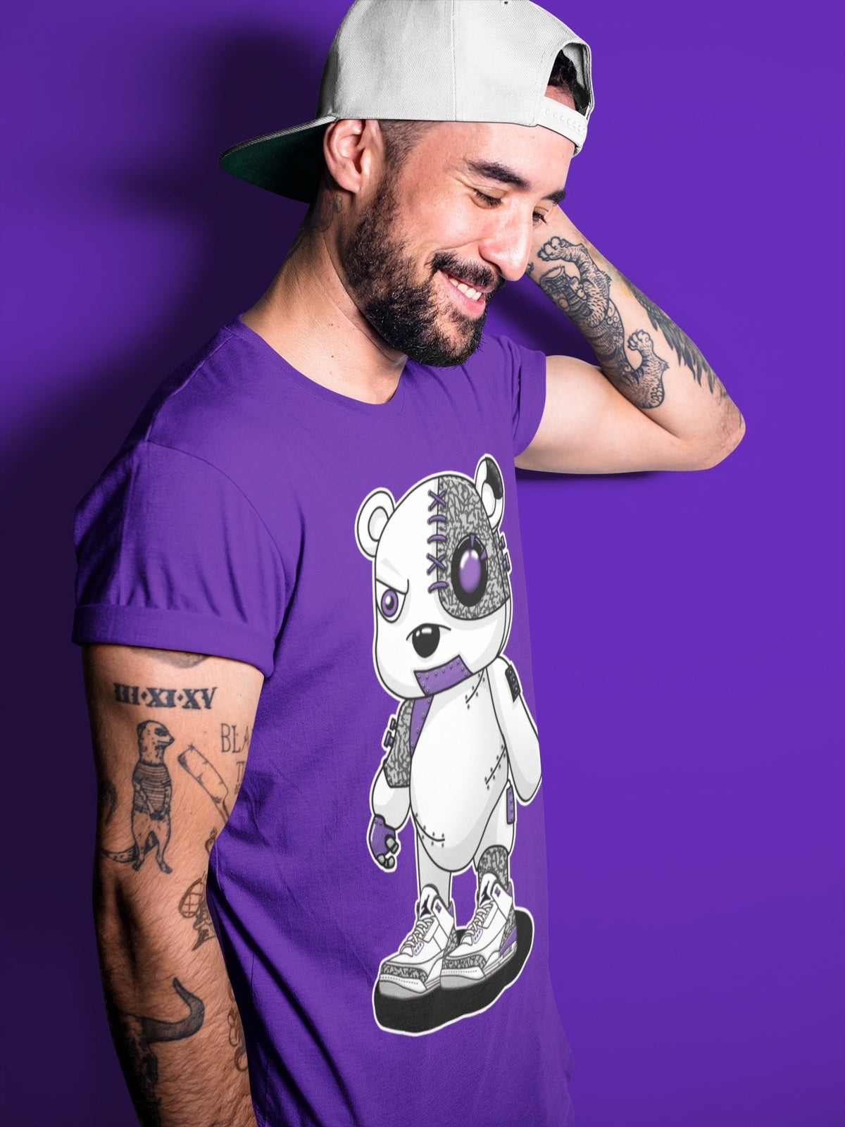 Jordan 3 Dark Iris Sneaker Matching T-Shirt Cyborg Bear Sneaker Tees Jordan 3 Dark Iris Sneaker Release Tees Crew Neck Tees
