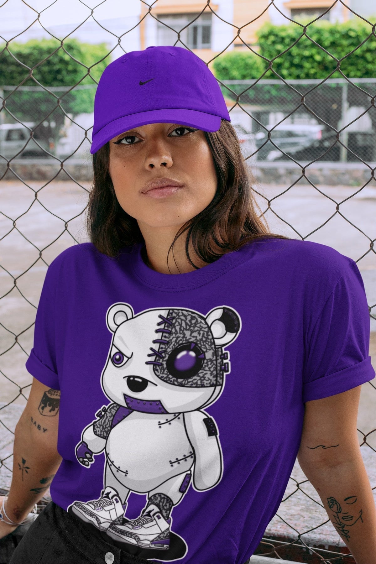 Jordan 3 Dark Iris Sneaker Matching T-Shirt Cyborg Bear Sneaker Tees Jordan 3 Dark Iris Sneaker Release Tees Crew Neck Tees