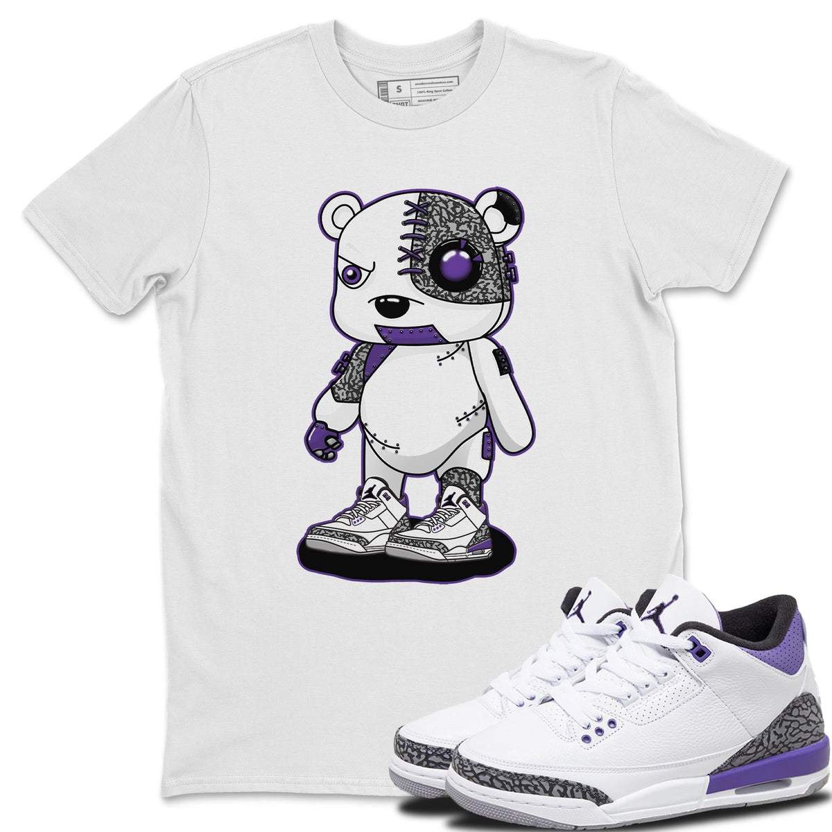Jordan 3 Dark Iris Sneaker Matching T-Shirt Cyborg Bear Sneaker Tees Jordan 3 Dark Iris Sneaker Release Tees Crew Neck Tees
