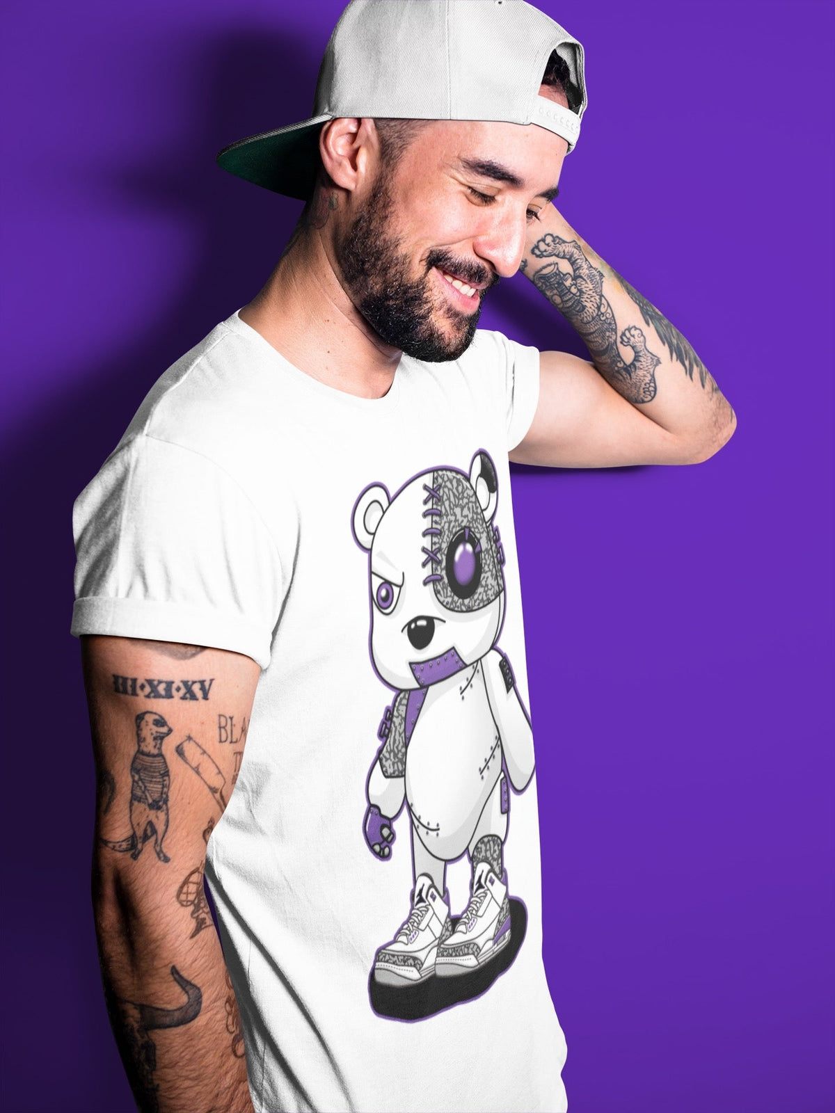 Jordan 3 Dark Iris Sneaker Matching T-Shirt Cyborg Bear Sneaker Tees Jordan 3 Dark Iris Sneaker Release Tees Crew Neck Tees