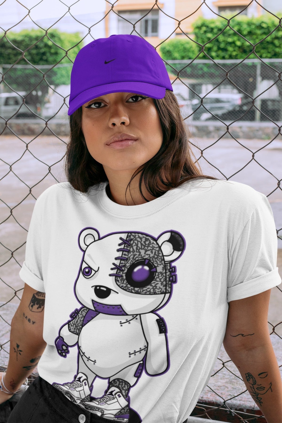 Jordan 3 Dark Iris Sneaker Matching T-Shirt Cyborg Bear Sneaker Tees Jordan 3 Dark Iris Sneaker Release Tees Crew Neck Tees