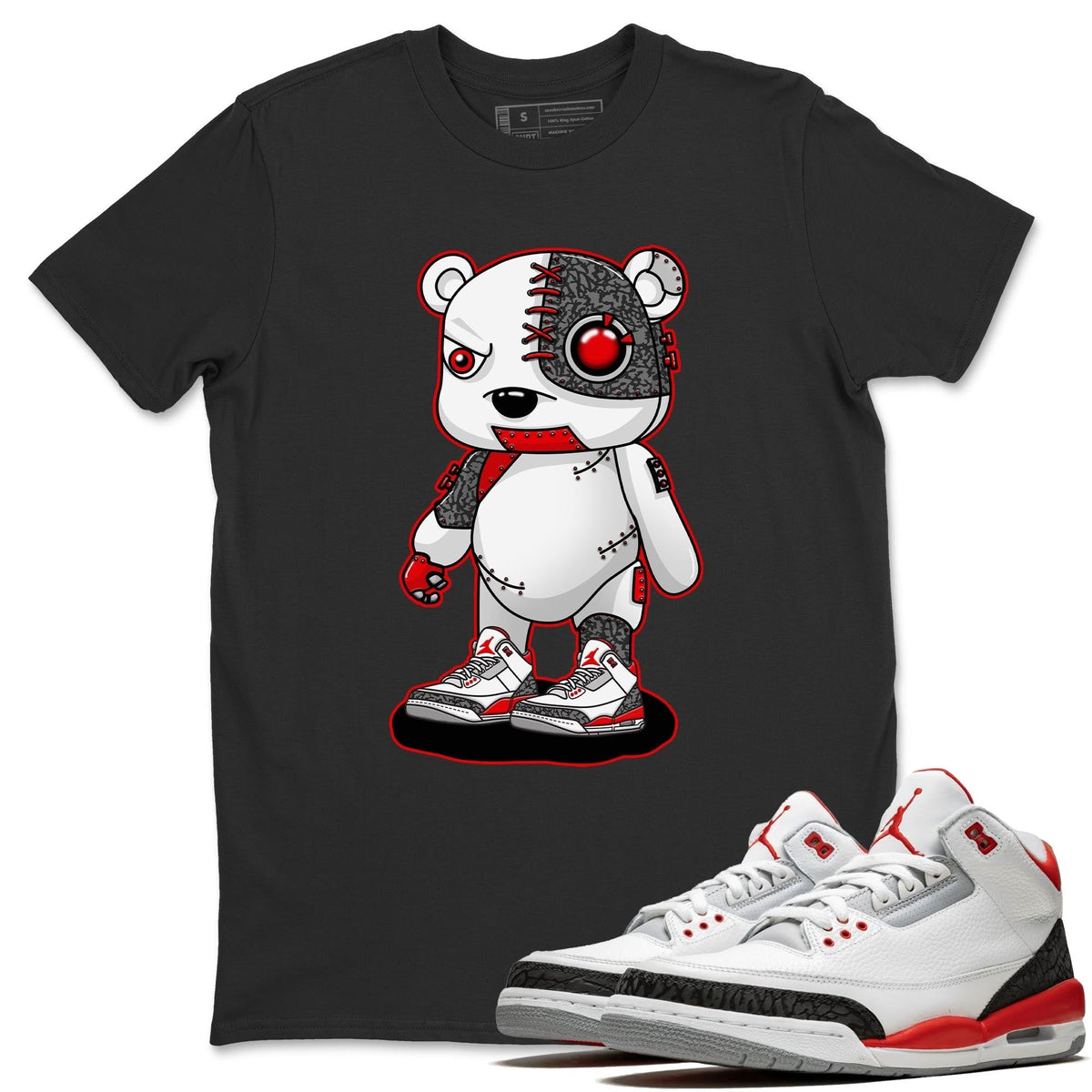 Jordan 3 Fire Red Sneaker Matching T-Shirt Cyborg Bear Sneaker Tees Jordan 3 Fire Red Sneaker Release Tees Crew Neck Tees