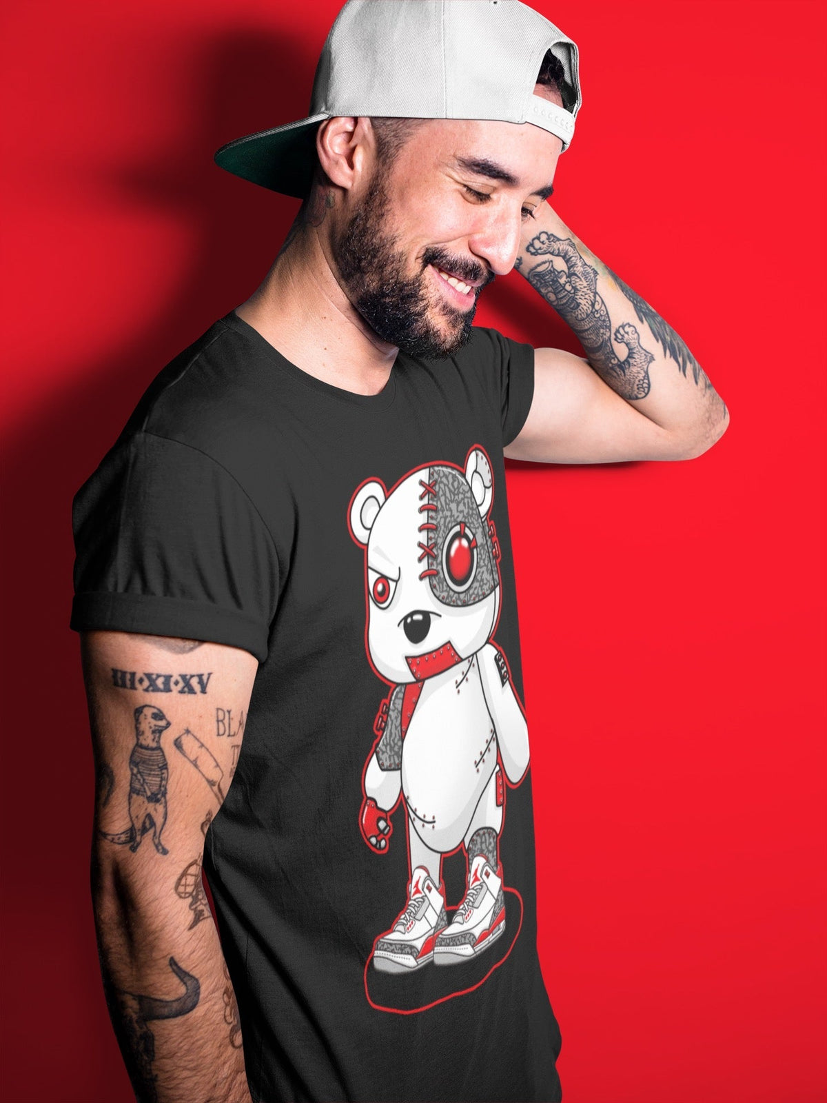 Jordan 3 Fire Red Sneaker Matching T-Shirt Cyborg Bear Sneaker Tees Jordan 3 Fire Red Sneaker Release Tees Crew Neck Tees