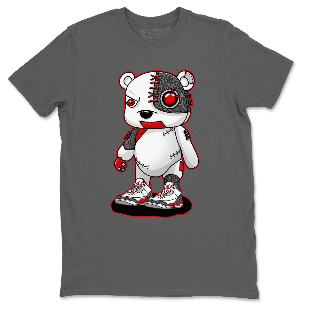 Jordan 3 Fire Red Sneaker Matching T-Shirt Cyborg Bear Sneaker Tees Jordan 3 Fire Red Sneaker Release Tees Crew Neck Tees