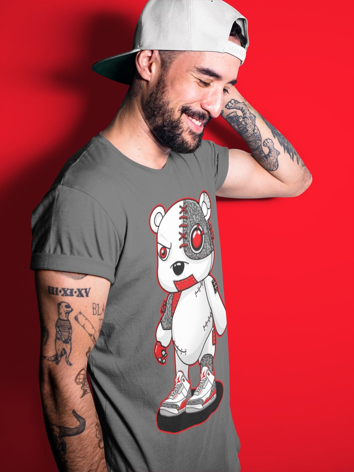 Jordan 3 Fire Red Sneaker Matching T-Shirt Cyborg Bear Sneaker Tees Jordan 3 Fire Red Sneaker Release Tees Crew Neck Tees