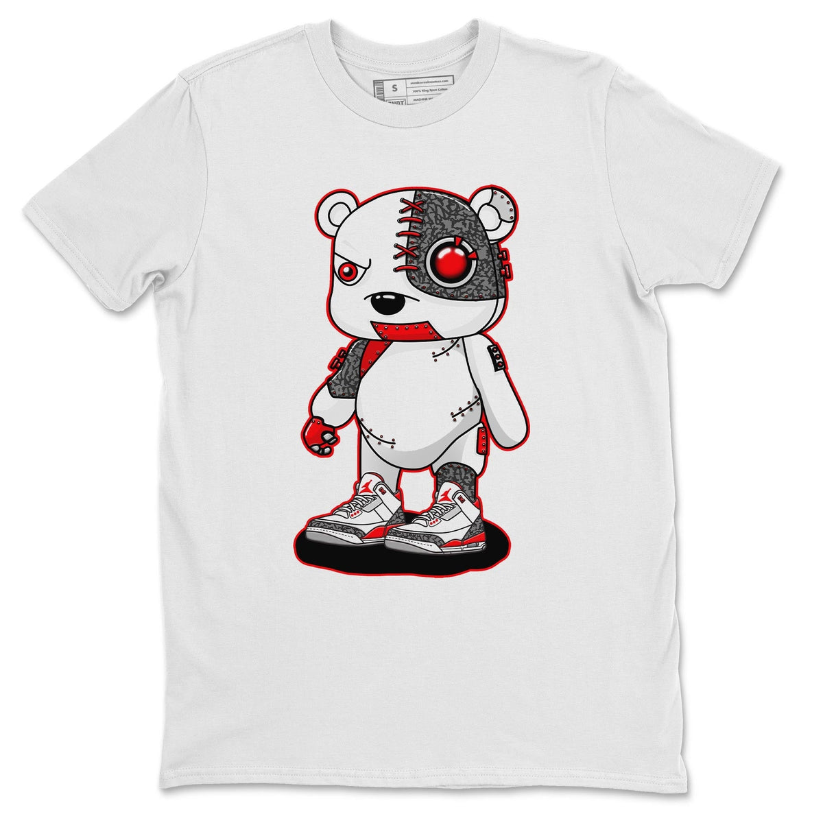 Jordan 3 Fire Red Sneaker Matching T-Shirt Cyborg Bear Sneaker Tees Jordan 3 Fire Red Sneaker Release Tees Crew Neck Tees