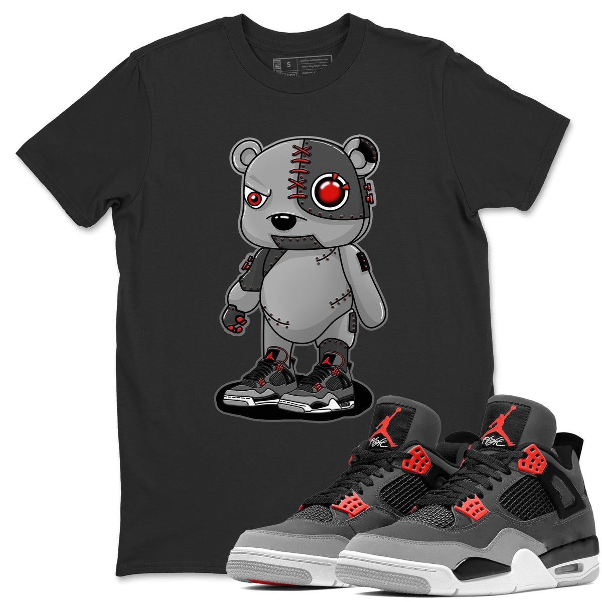 Jordan 4 Infrared Sneaker Matching T-Shirt Cyborg Bear Sneaker Tees Jordan 4 Infrared Sneaker Release Tees Crew Neck Tees
