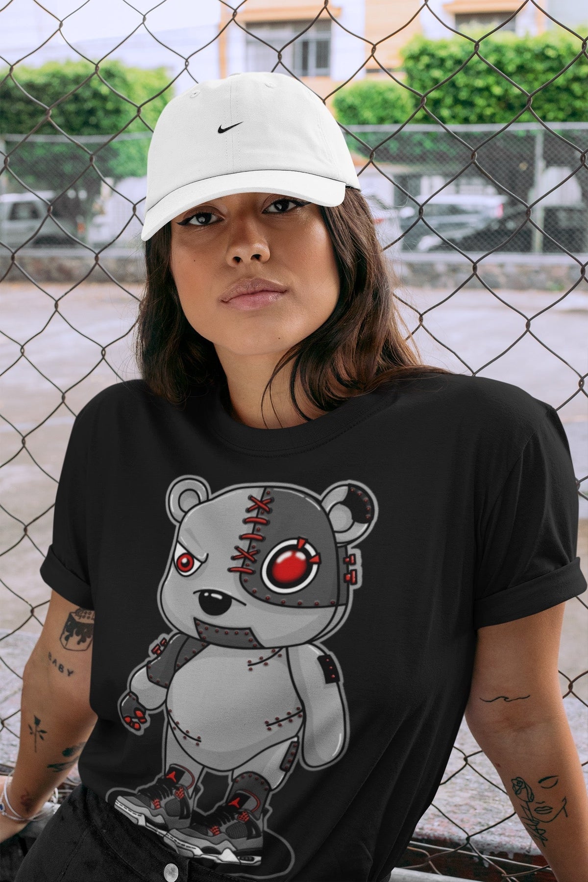 Jordan 4 Infrared Sneaker Matching T-Shirt Cyborg Bear Sneaker Tees Jordan 4 Infrared Sneaker Release Tees Crew Neck Tees