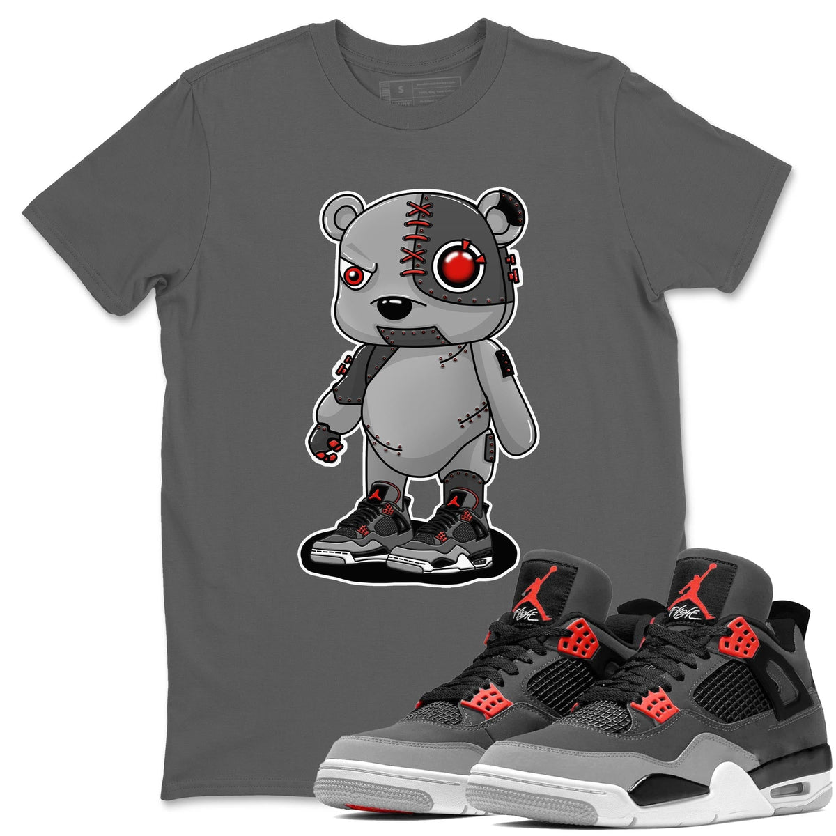 Jordan 4 Infrared Sneaker Matching T-Shirt Cyborg Bear Sneaker Tees Jordan 4 Infrared Sneaker Release Tees Crew Neck Tees