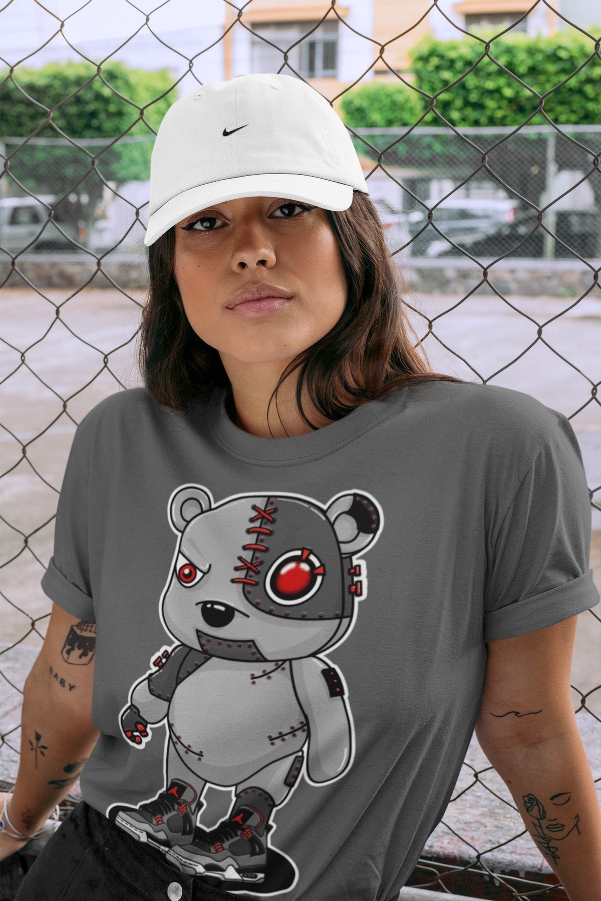 Jordan 4 Infrared Sneaker Matching T-Shirt Cyborg Bear Sneaker Tees Jordan 4 Infrared Sneaker Release Tees Crew Neck Tees