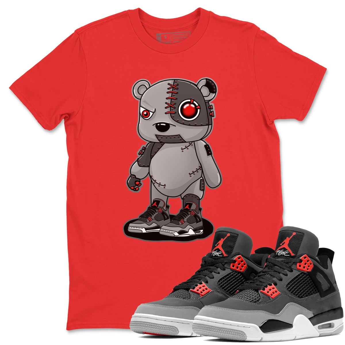 Jordan 4 Infrared Sneaker Matching T-Shirt Cyborg Bear Sneaker Tees Jordan 4 Infrared Sneaker Release Tees Crew Neck Tees