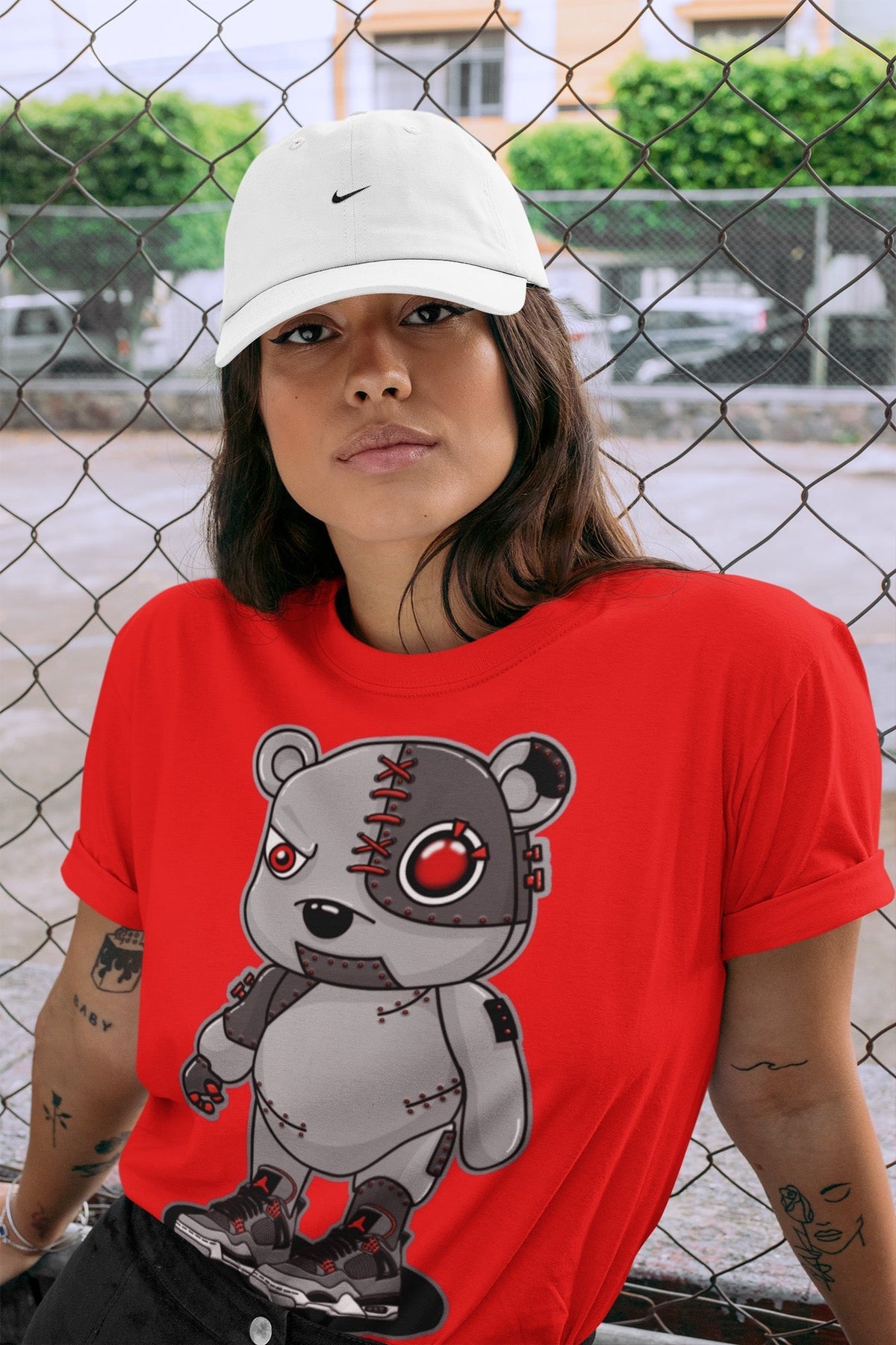 Jordan 4 Infrared Sneaker Matching T-Shirt Cyborg Bear Sneaker Tees Jordan 4 Infrared Sneaker Release Tees Crew Neck Tees