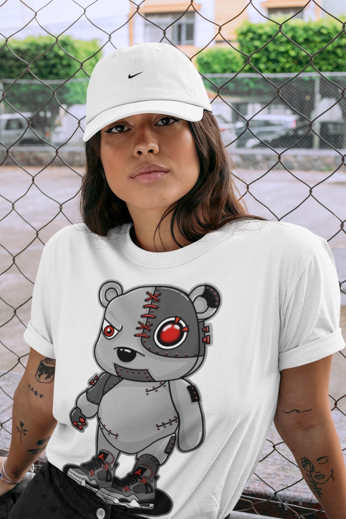 Jordan 4 Infrared Sneaker Matching T-Shirt Cyborg Bear Sneaker Tees Jordan 4 Infrared Sneaker Release Tees Crew Neck Tees