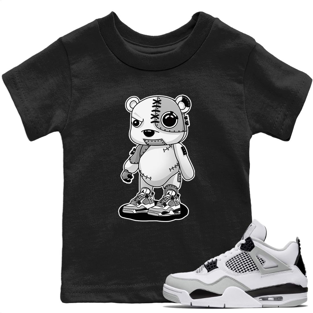 Jordan 4 Military Black Sneaker Matching T-Shirt Cyborg Bear Sneaker Tees Jordan 4 Military Black Sneaker Release Tees Kids Shirts