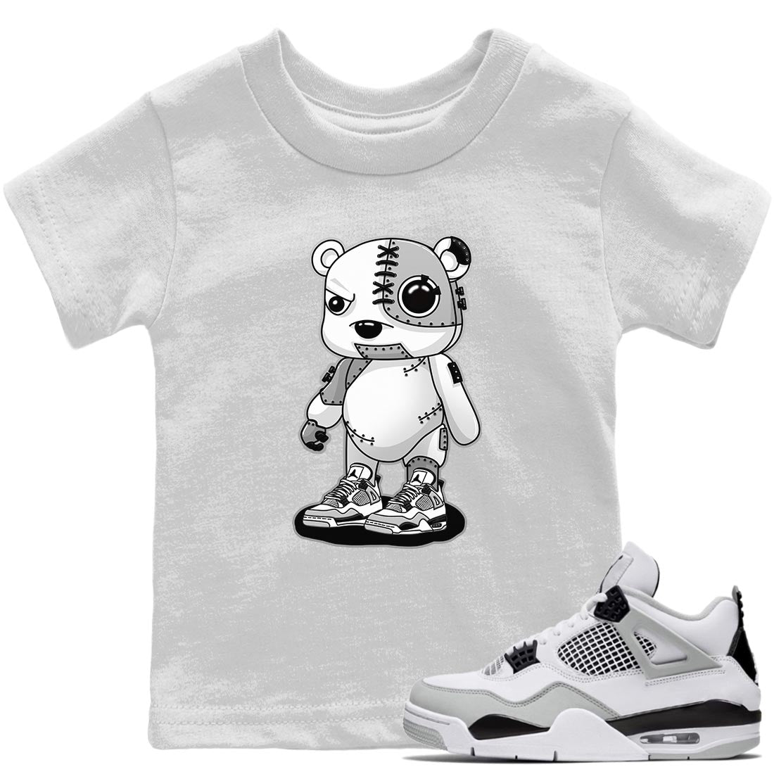 Jordan 4 Military Black Sneaker Matching T-Shirt Cyborg Bear Sneaker Tees Jordan 4 Military Black Sneaker Release Tees Kids Shirts
