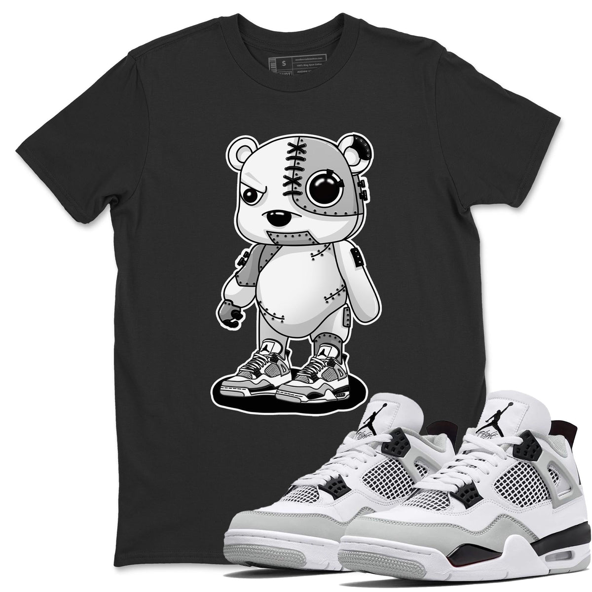 Jordan 4 Military Black Sneaker Matching T-Shirt Cyborg Bear Sneaker Tees Jordan 4 Military Black Sneaker Release Tees Crew Neck Tees