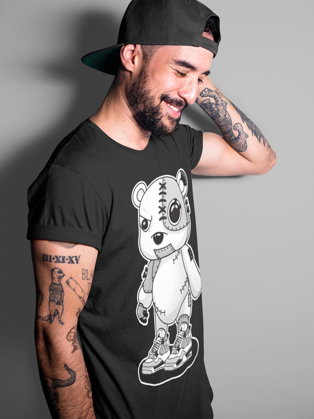 Jordan 4 Military Black Sneaker Matching T-Shirt Cyborg Bear Sneaker Tees Jordan 4 Military Black Sneaker Release Tees Crew Neck Tees