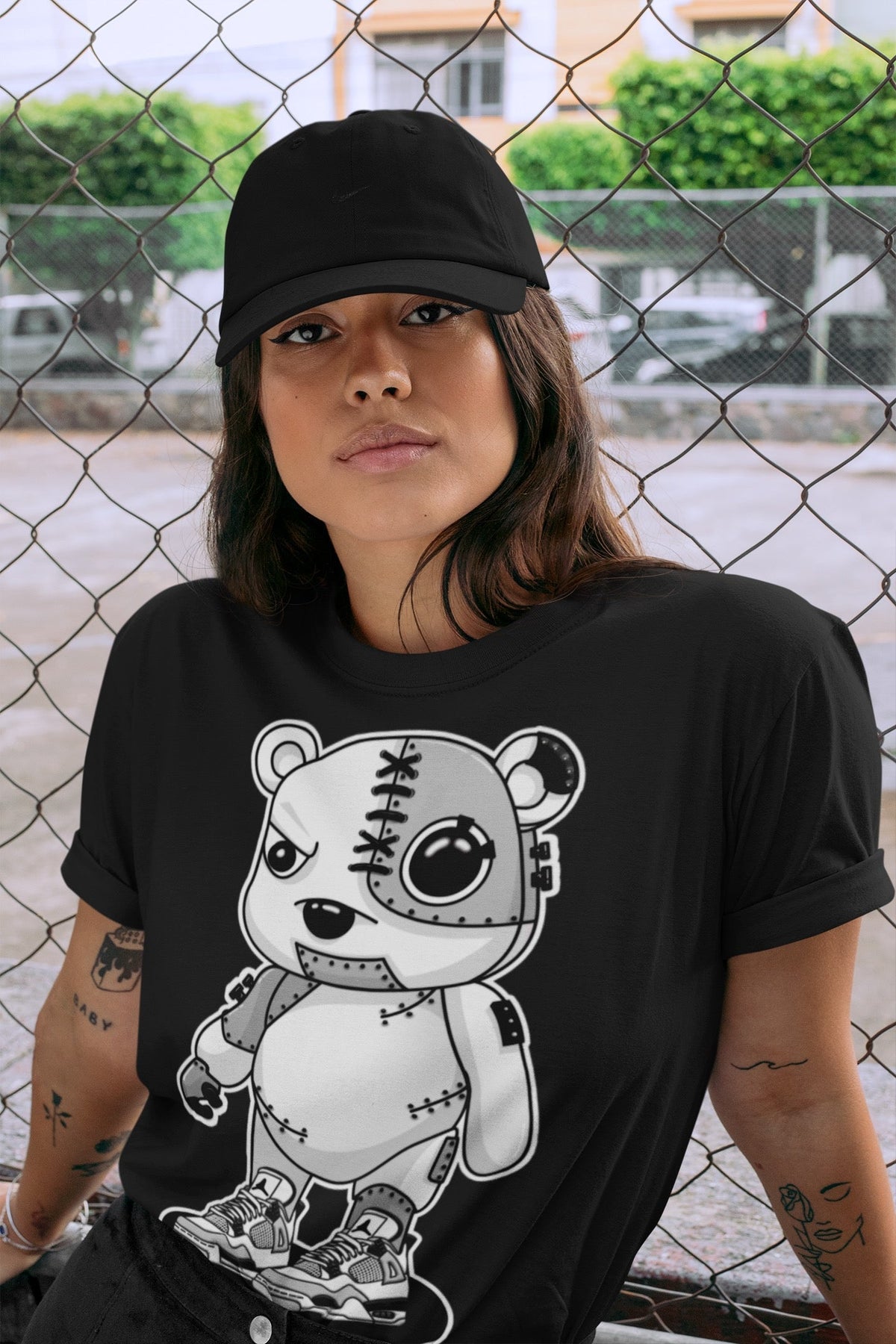 Jordan 4 Military Black Sneaker Matching T-Shirt Cyborg Bear Sneaker Tees Jordan 4 Military Black Sneaker Release Tees Crew Neck Tees