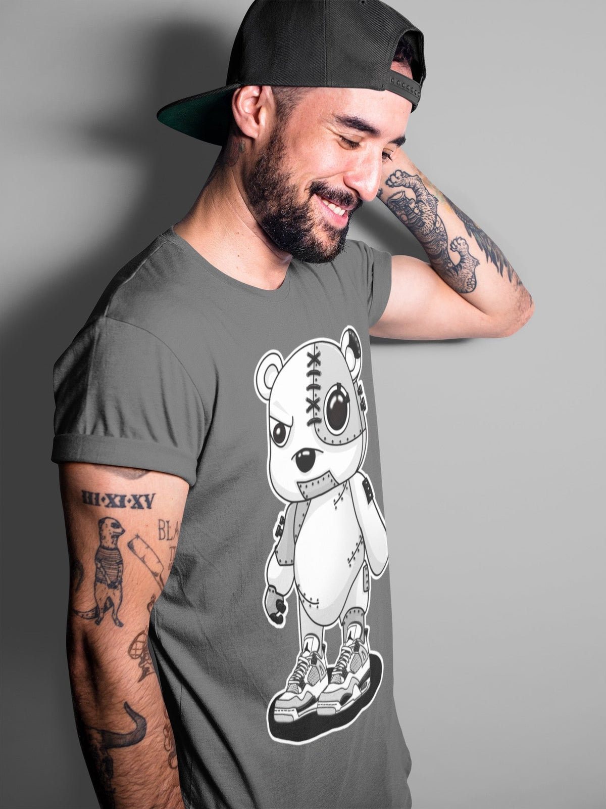 Jordan 4 Military Black Sneaker Matching T-Shirt Cyborg Bear Sneaker Tees Jordan 4 Military Black Sneaker Release Tees Crew Neck Tees