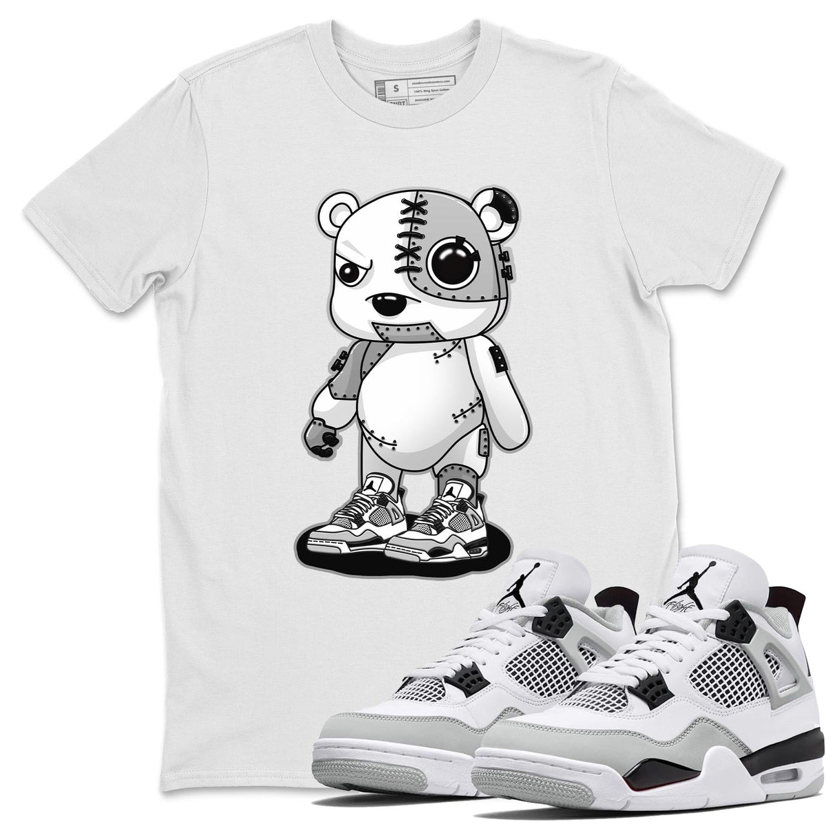 Jordan 4 Military Black Sneaker Matching T-Shirt Cyborg Bear Sneaker Tees Jordan 4 Military Black Sneaker Release Tees Crew Neck Tees