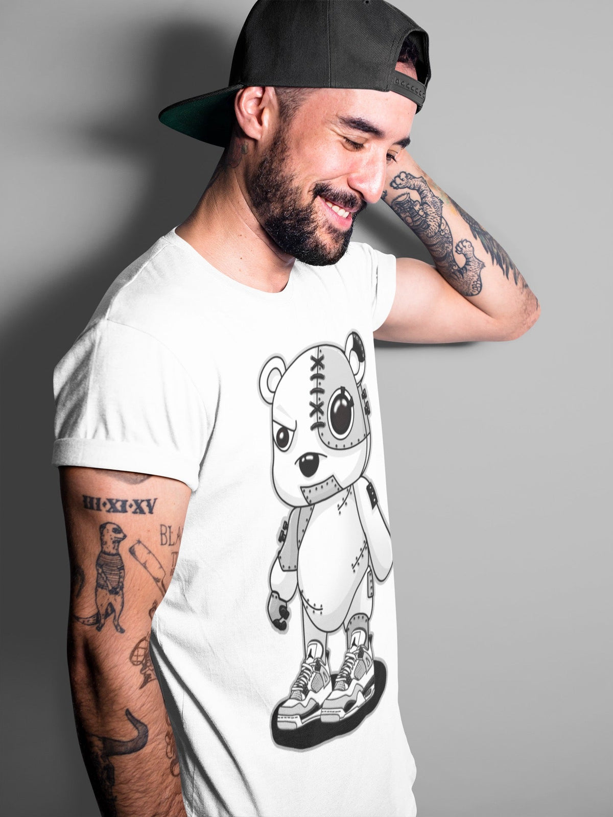 Jordan 4 Military Black Sneaker Matching T-Shirt Cyborg Bear Sneaker Tees Jordan 4 Military Black Sneaker Release Tees Crew Neck Tees
