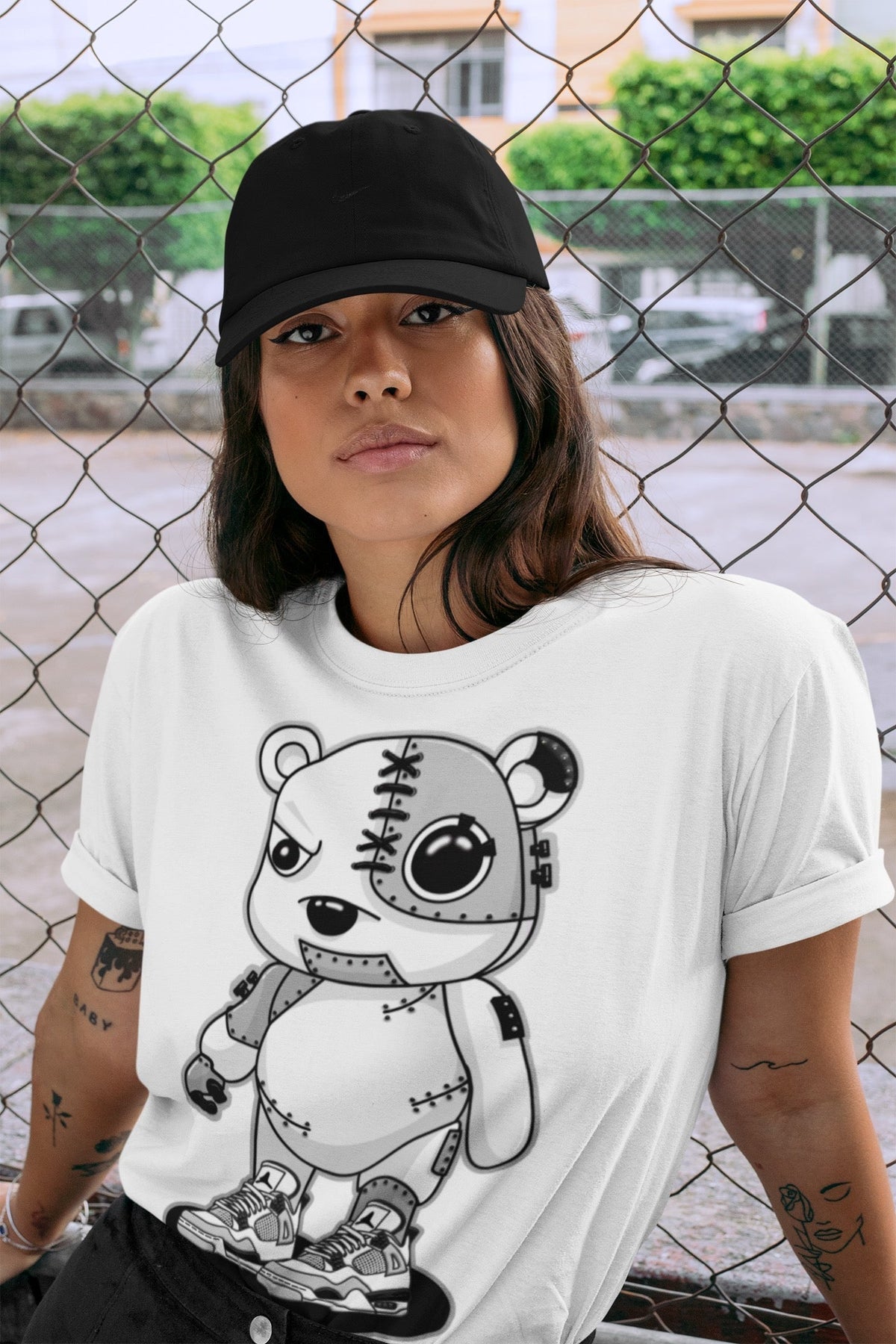 Jordan 4 Military Black Sneaker Matching T-Shirt Cyborg Bear Sneaker Tees Jordan 4 Military Black Sneaker Release Tees Crew Neck Tees