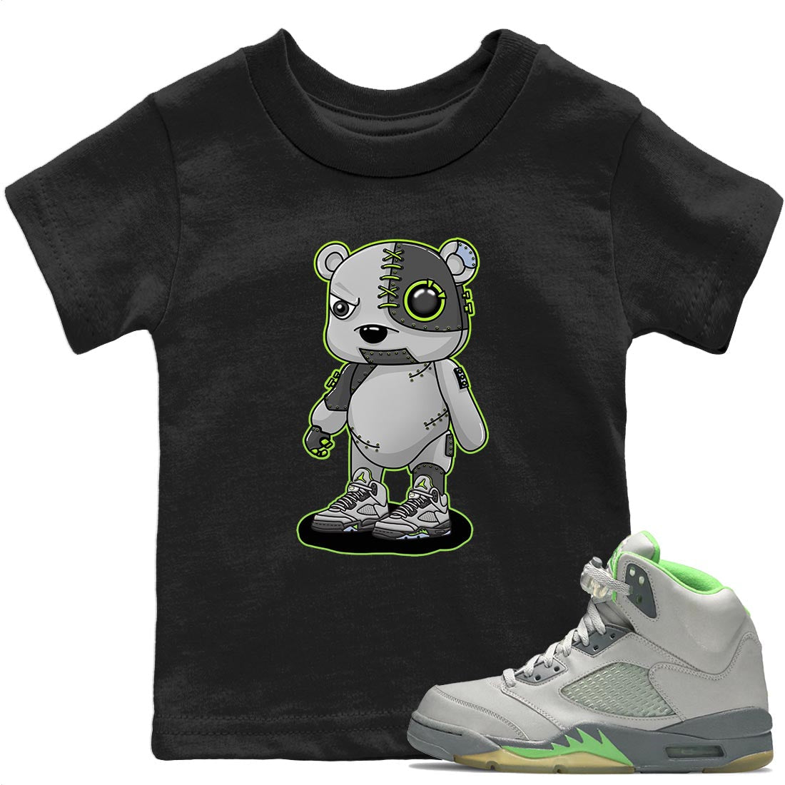Jordan 5 Green Bean Sneaker Matching T-Shirt Cyborg Bear Sneaker Tees Jordan 5 Green Bean Sneaker Release Tees Kids Shirts