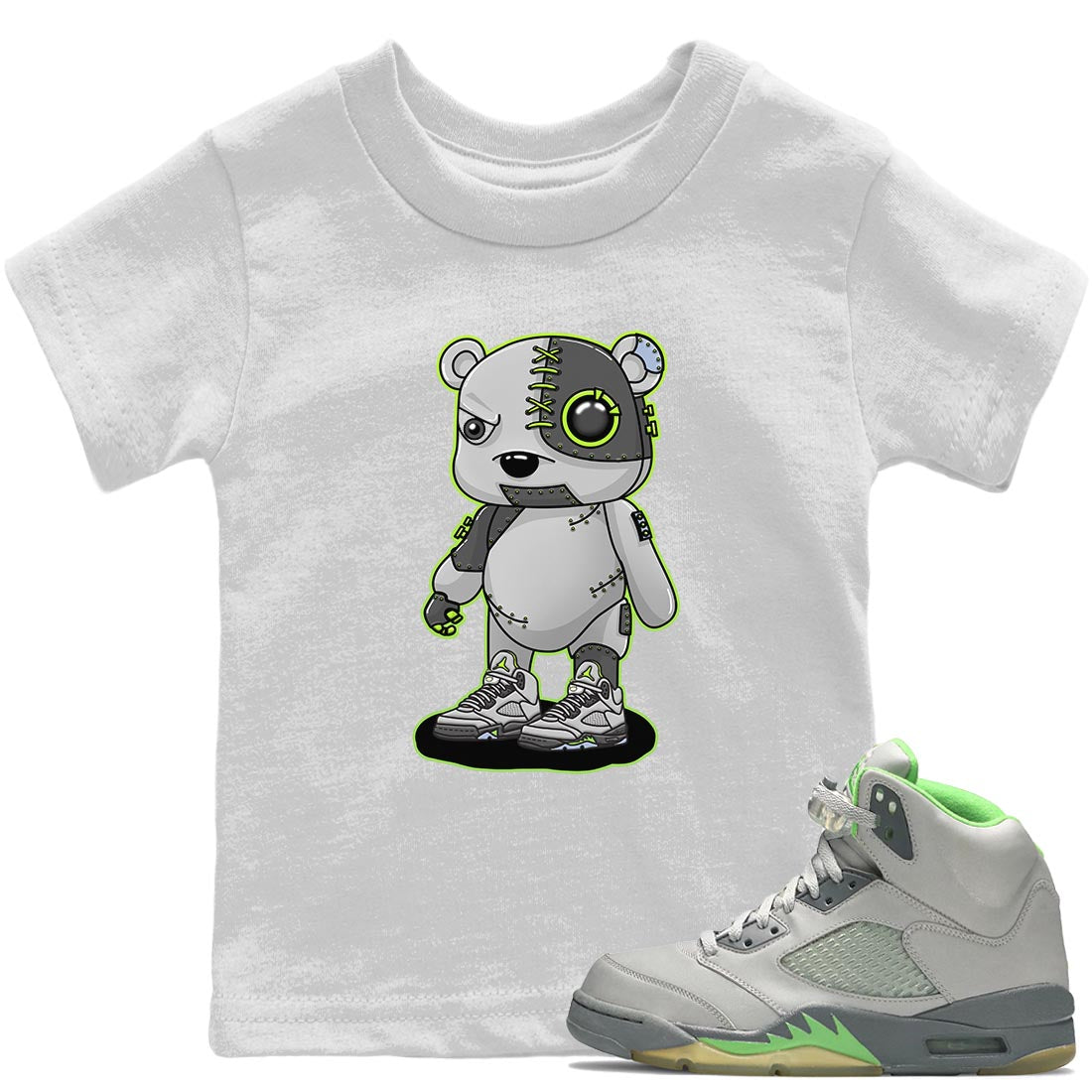 Jordan 5 Green Bean Sneaker Matching T-Shirt Cyborg Bear Sneaker Tees Jordan 5 Green Bean Sneaker Release Tees Kids Shirts