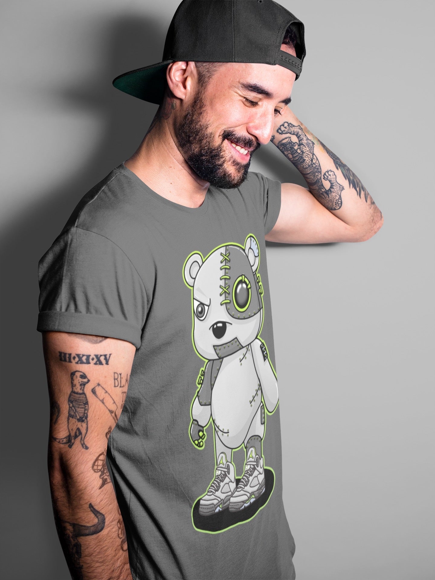 Jordan 5 Green Bean Sneaker Matching T-Shirt Cyborg Bear Sneaker Tees Jordan 5 Green Bean Sneaker Release Tees Crew Neck Tees