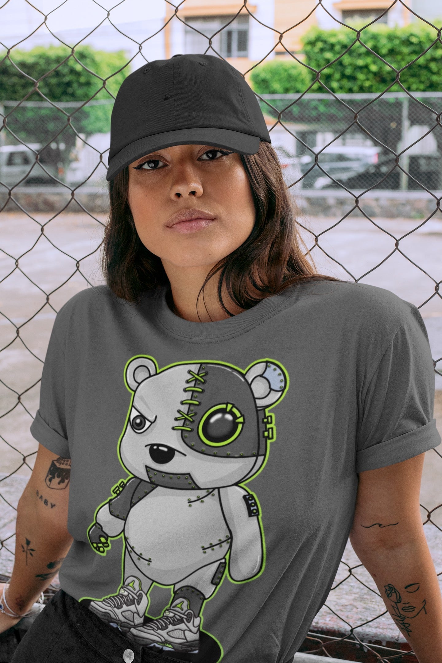 Jordan 5 Green Bean Sneaker Matching T-Shirt Cyborg Bear Sneaker Tees Jordan 5 Green Bean Sneaker Release Tees Crew Neck Tees