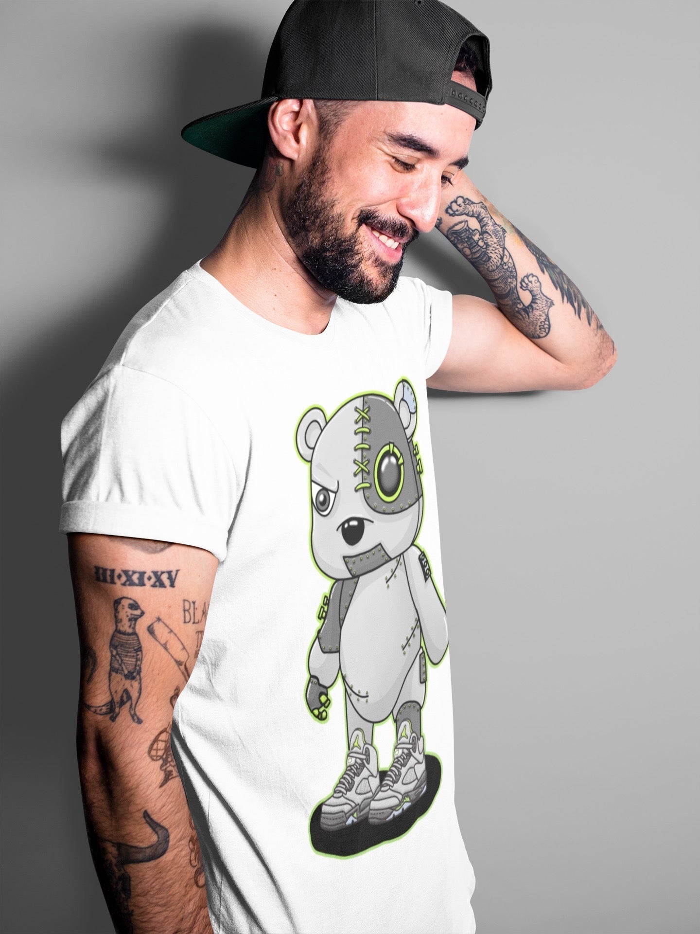 Jordan 5 Green Bean Sneaker Matching T-Shirt Cyborg Bear Sneaker Tees Jordan 5 Green Bean Sneaker Release Tees Crew Neck Tees
