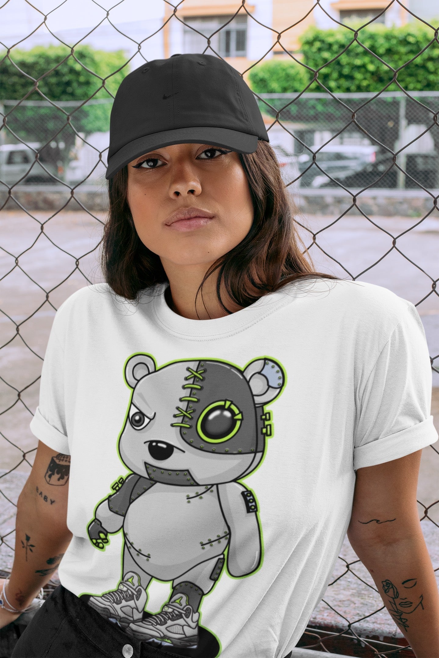 Jordan 5 Green Bean Sneaker Matching T-Shirt Cyborg Bear Sneaker Tees Jordan 5 Green Bean Sneaker Release Tees Crew Neck Tees