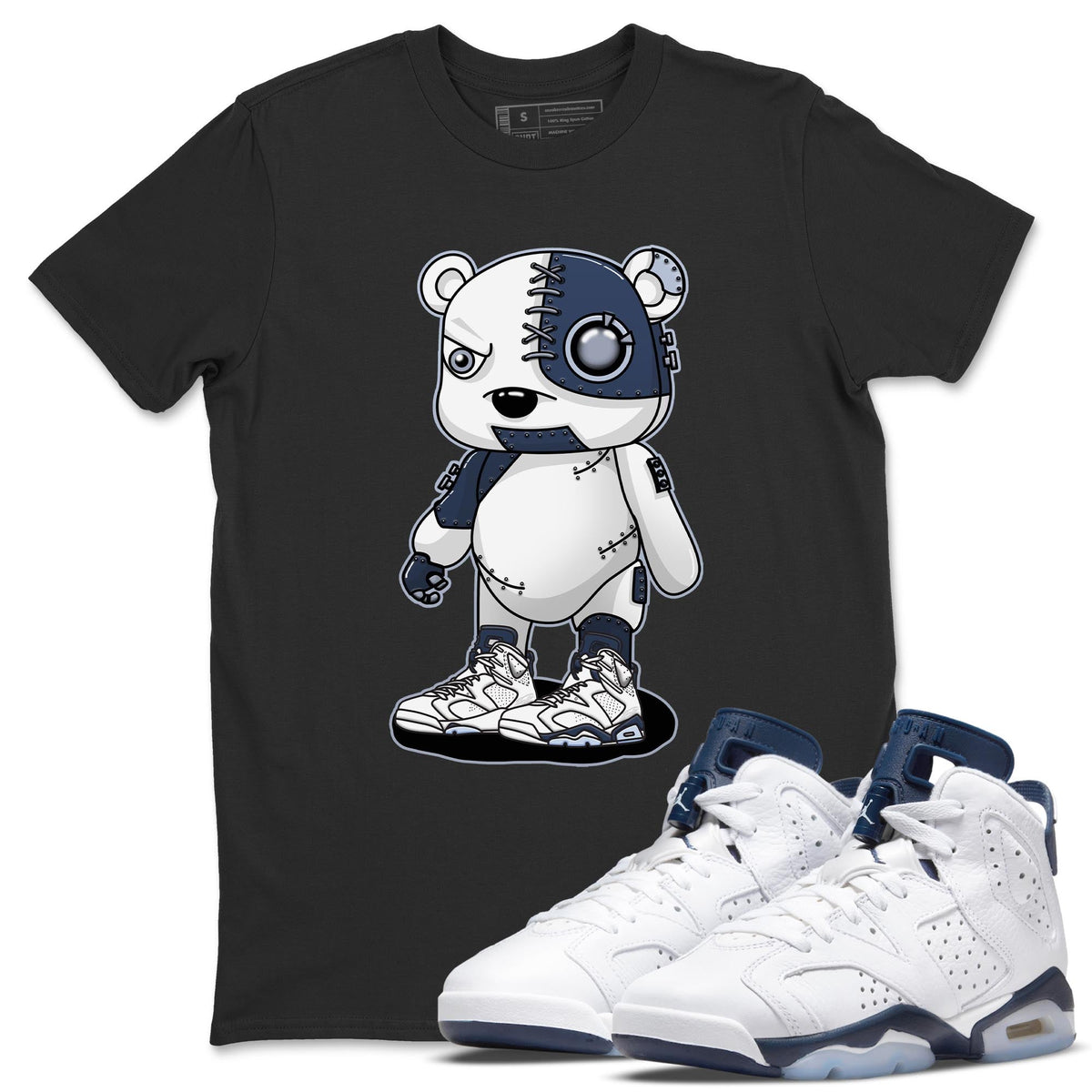 Jordan 6 Midnight Navy Sneaker Matching T-Shirt Cyborg Bear Sneaker Tees Jordan 6 Midnight Navy Sneaker Release Tees Crew Neck Tees