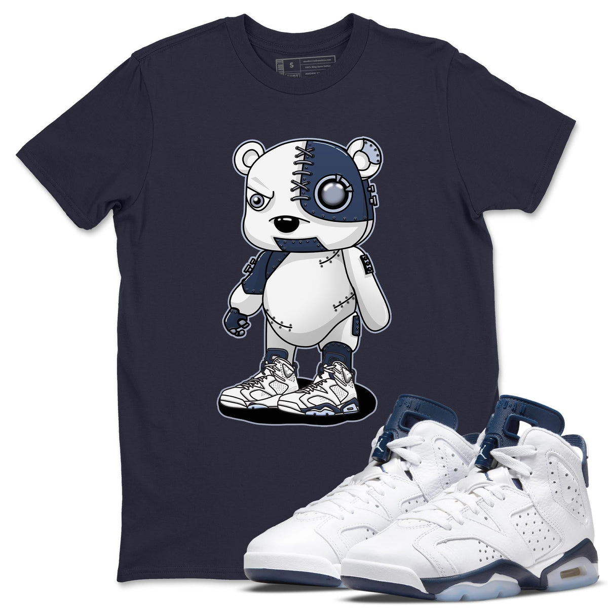 Jordan 6 Midnight Navy Sneaker Matching T-Shirt Cyborg Bear Sneaker Tees Jordan 6 Midnight Navy Sneaker Release Tees Crew Neck Tees