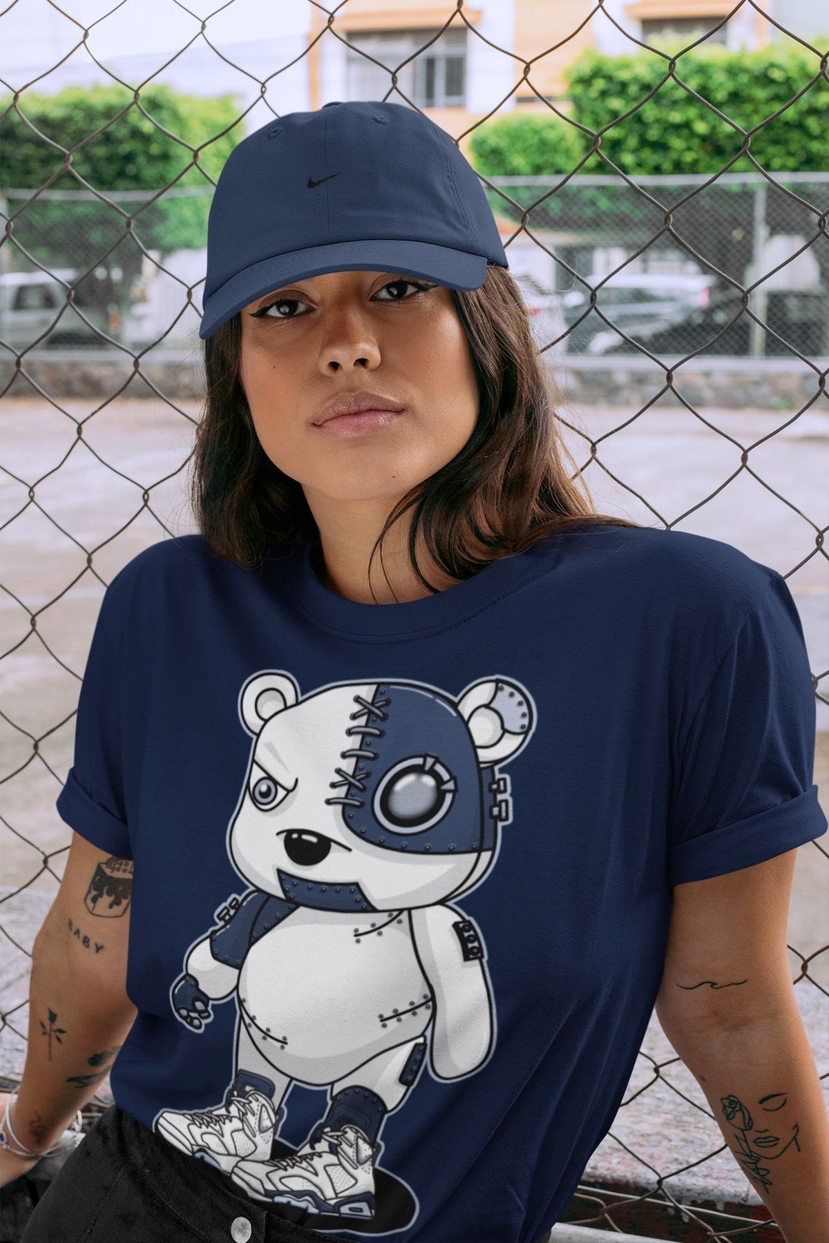Jordan 6 Midnight Navy Sneaker Matching T-Shirt Cyborg Bear Sneaker Tees Jordan 6 Midnight Navy Sneaker Release Tees Crew Neck Tees