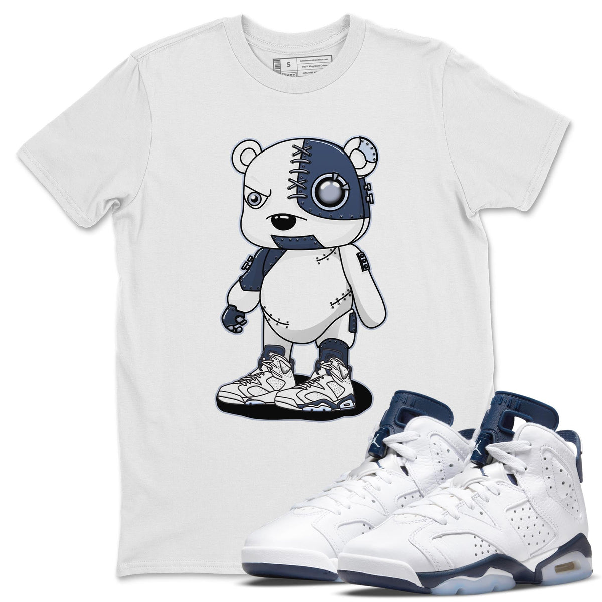 Jordan 6 Midnight Navy Sneaker Matching T-Shirt Cyborg Bear Sneaker Tees Jordan 6 Midnight Navy Sneaker Release Tees Crew Neck Tees