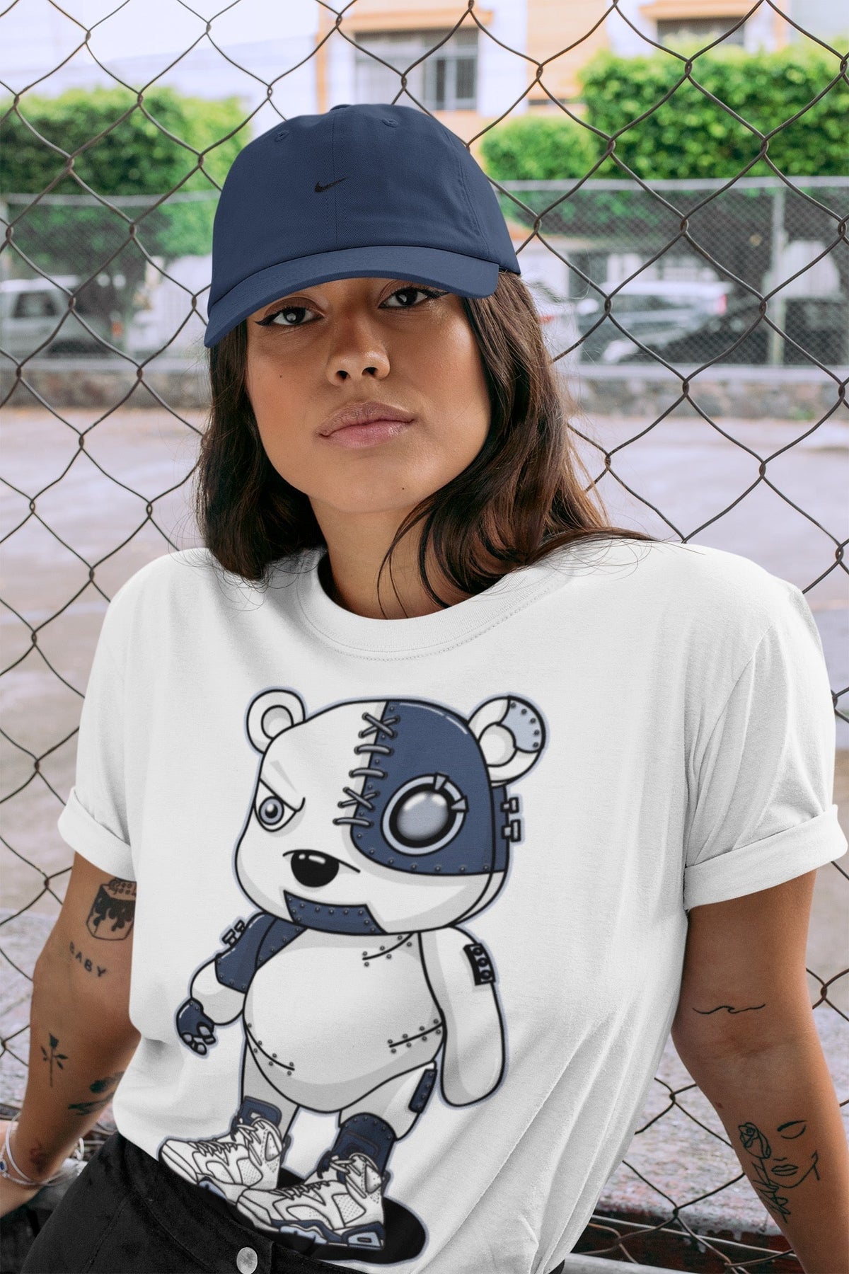 Jordan 6 Midnight Navy Sneaker Matching T-Shirt Cyborg Bear Sneaker Tees Jordan 6 Midnight Navy Sneaker Release Tees Crew Neck Tees