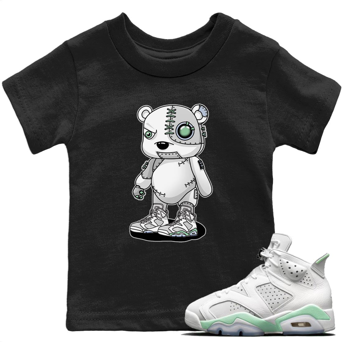 Jordan 6 Mint Foam Sneaker Matching T-Shirt Cyborg Bear Sneaker Tees Jordan 6 Mint Foam Sneaker Release Tees Kids Shirts