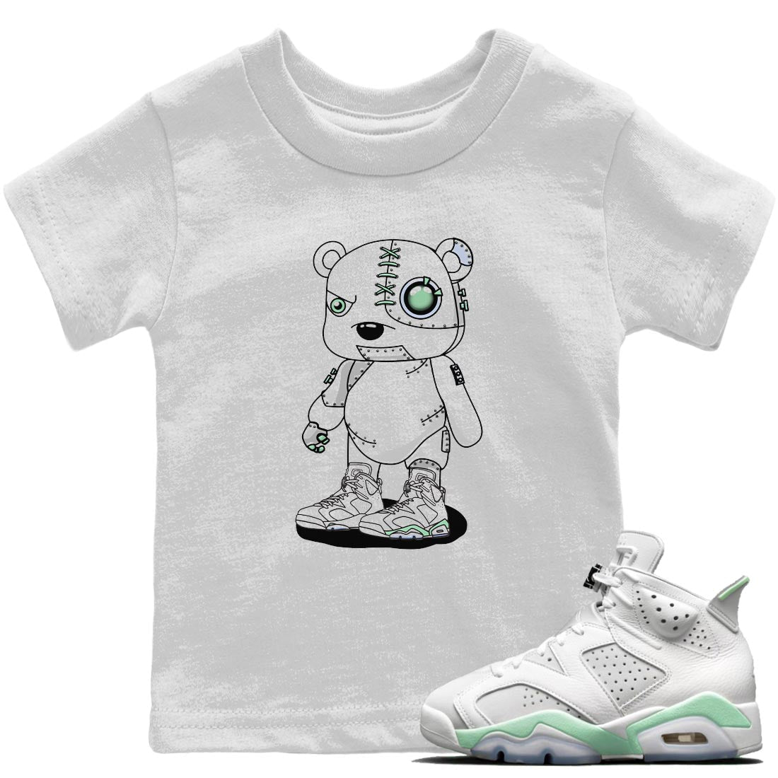 Jordan 6 Mint Foam Sneaker Matching T-Shirt Cyborg Bear Sneaker Tees Jordan 6 Mint Foam Sneaker Release Tees Kids Shirts