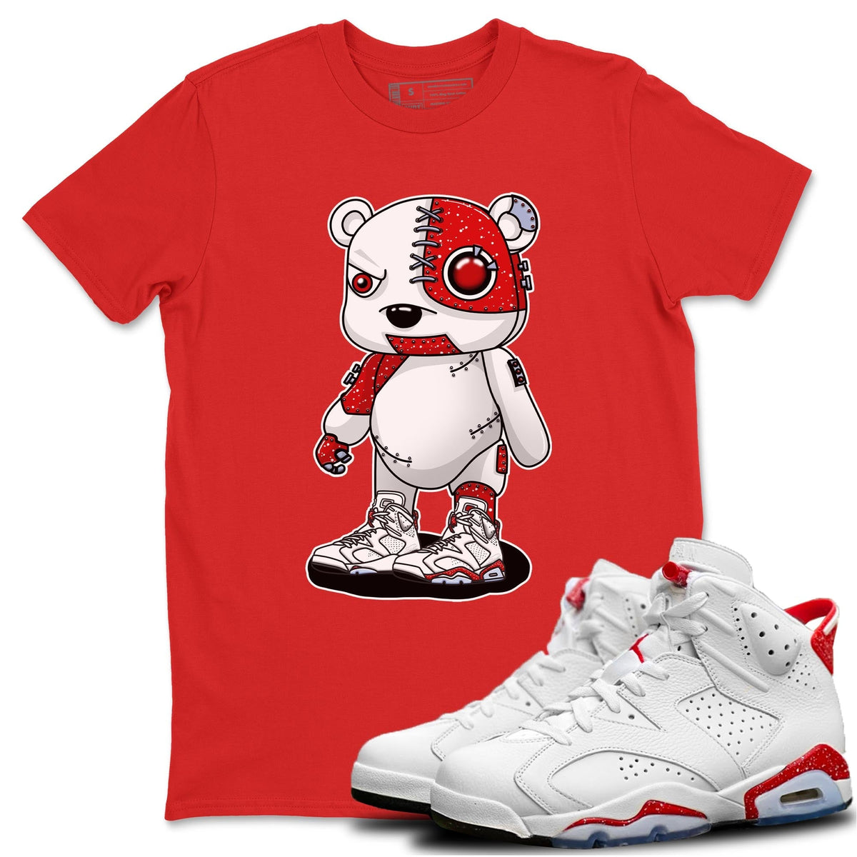 Jordan 6 Red Velvet Cookies Sneaker Matching T-Shirt Cyborg Bear Sneaker Tees Jordan 6 Red Velvet Cookies Sneaker Release Tees Crew Neck Tees