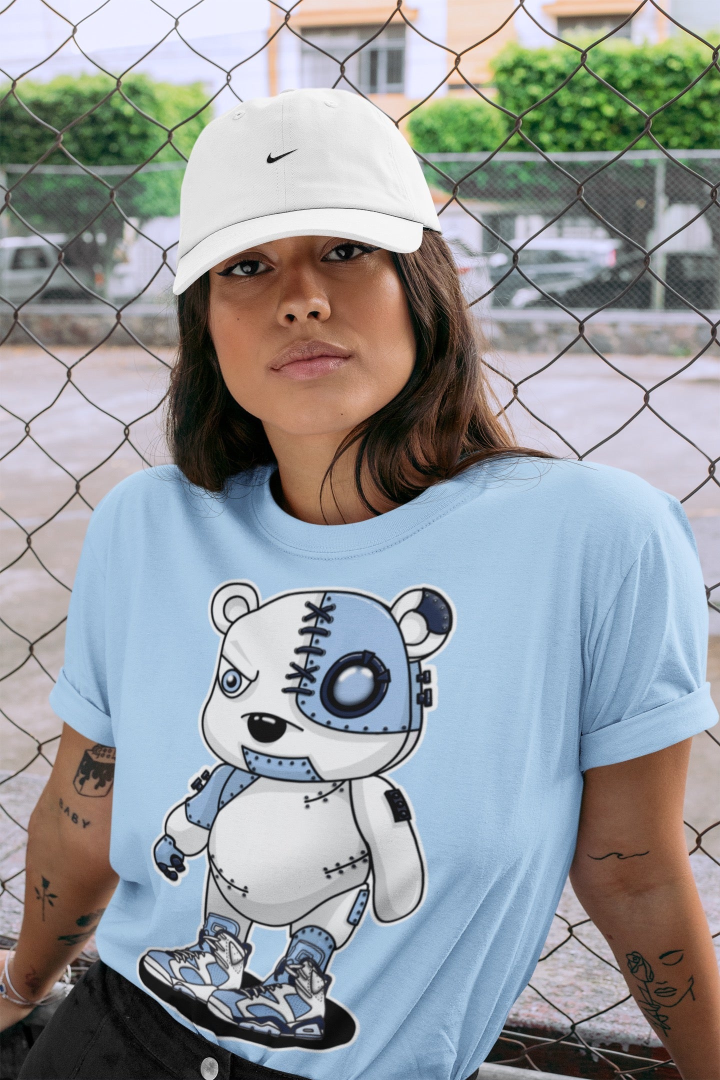 Jordan 6 UNC Shirt To Match Jordans Cyborg Bear Sneaker Tees Jordan 6 UNC Drip Gear Zone Sneaker Matching Clothing Unisex Shirts