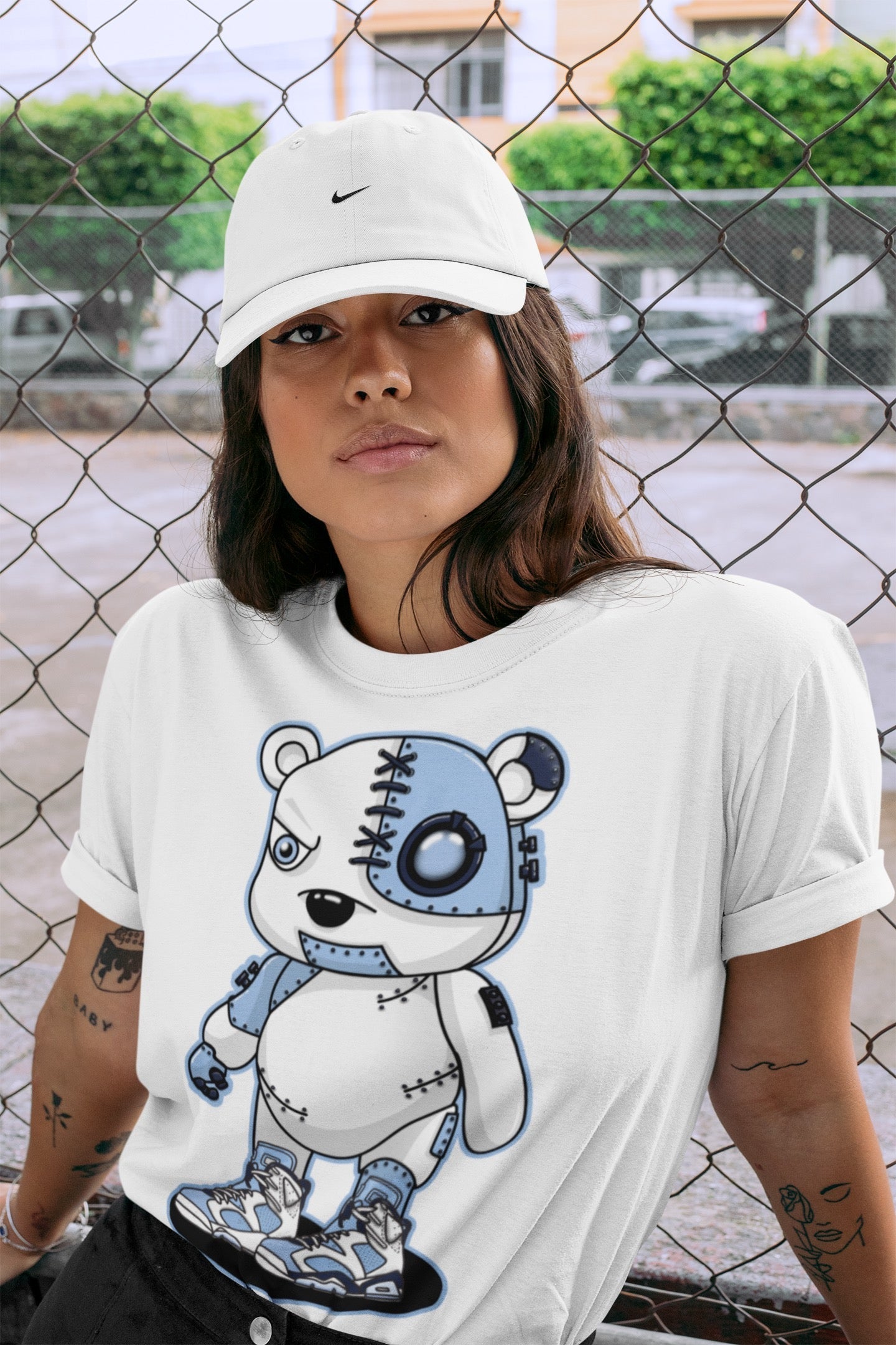 Jordan 6 UNC Shirt To Match Jordans Cyborg Bear Sneaker Tees Jordan 6 UNC Drip Gear Zone Sneaker Matching Clothing Unisex Shirts
