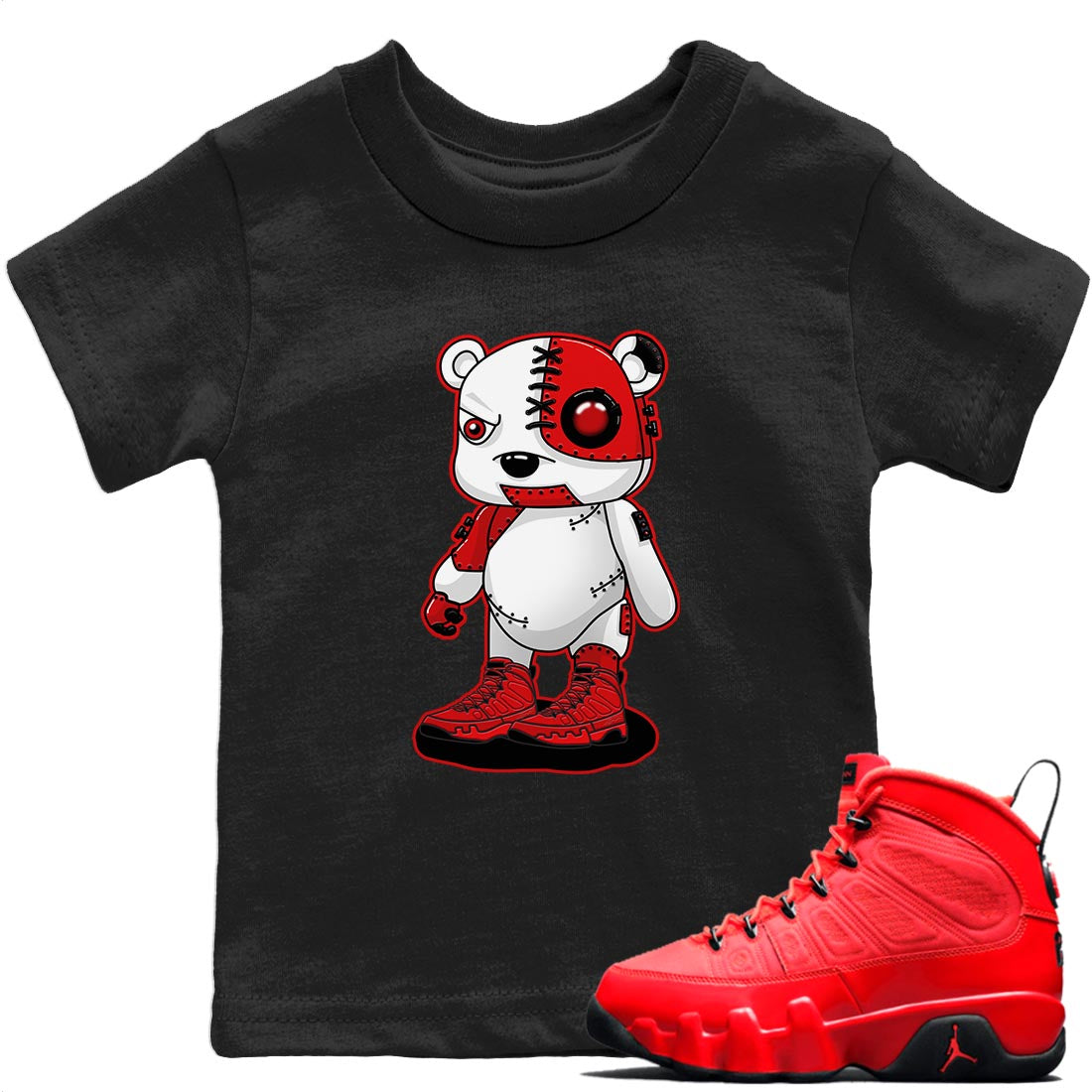 Jordan 9 Chile Red Shirt To Match Jordans Cyborg Bear Sneaker Tees Jordan 9 Chile Red Drip Gear Zone Sneaker Matching Clothing Kids Shirts