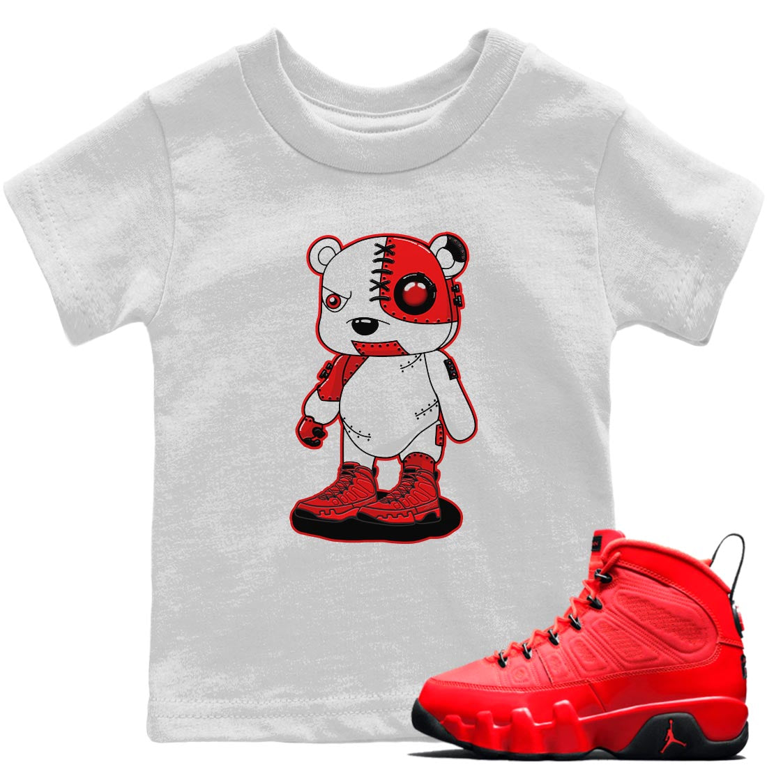 Jordan 9 Chile Red Shirt To Match Jordans Cyborg Bear Sneaker Tees Jordan 9 Chile Red Drip Gear Zone Sneaker Matching Clothing Kids Shirts
