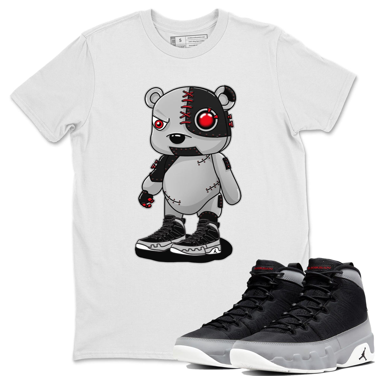 Jordan 9 Particle Grey Shirt To Match Jordans Cyborg Bear Sneaker Tees Jordan 9 Particle Grey Drip Gear Zone Sneaker Matching Clothing Unisex Shirts