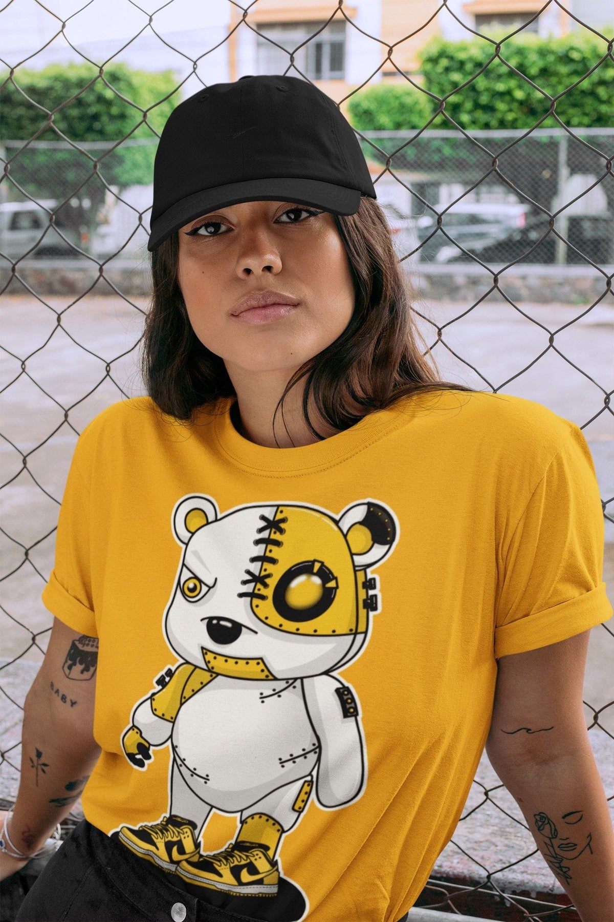 Dunk Championship Goldenrod Sneaker Match Tees Cyborg Bear Sneaker Tees Dunk Championship Goldenrod Jordan to match sneaker T-Shirt Crew Neck Shirts