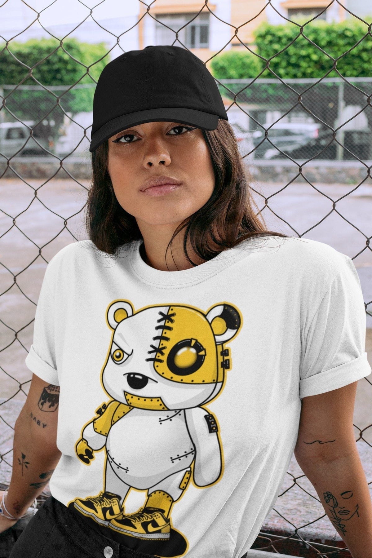 Dunk Championship Goldenrod Sneaker Match Tees Cyborg Bear Sneaker Tees Dunk Championship Goldenrod Jordan to match sneaker T-Shirt Crew Neck Shirts