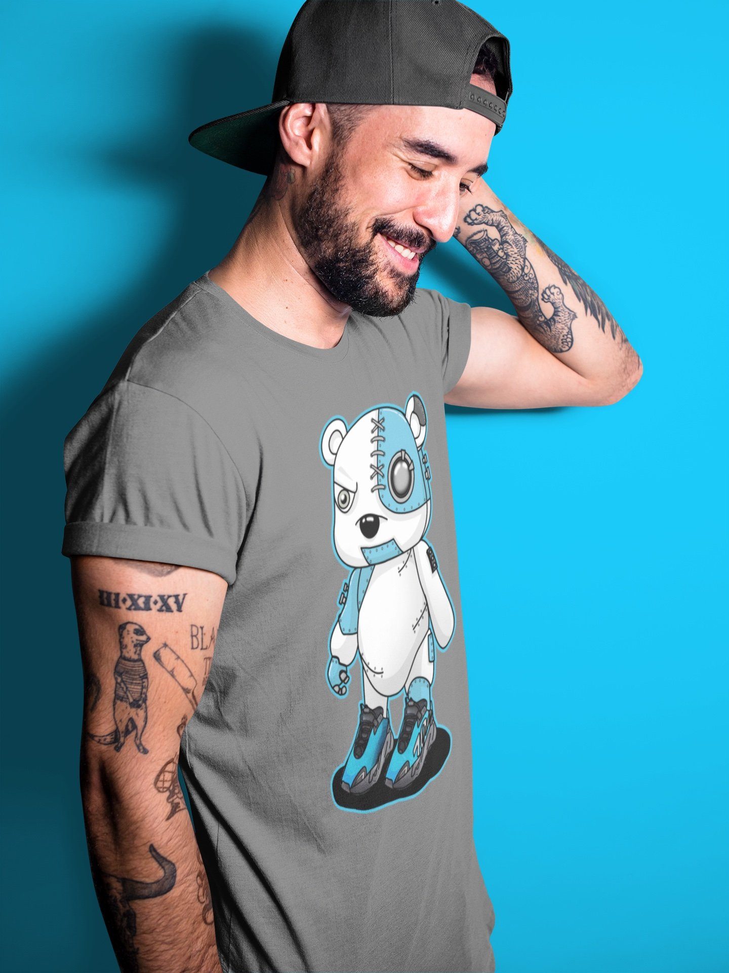 Yeezy 700 Bright Cyan Shirt To Match Jordans Cyborg Bear Sneaker Tees Yeezy 700 Bright Cyan Drip Gear Zone Sneaker Matching Clothing Unisex Shirts